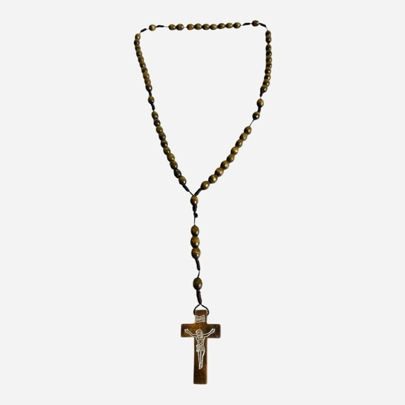 Catholic Rosary Brown Wood Beaded Rosary Necklace Inri Cross Crucifix Rosary - Picture 5 of 7